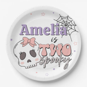 Two Spooky Cute Pink Halloween Happy Birthday Paper Plate