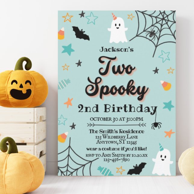  Two Spooky Gender Neutral Halloween 2nd Birthday Invitation (Creator Uploaded)