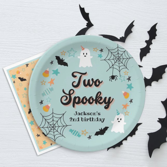 Two Spooky Gender Neutral Halloween Birthday Party Paper Plate (Creator Uploaded)
