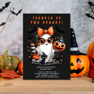 Two Spooky Ghost Halloween 2nd Birthday Party Invitation