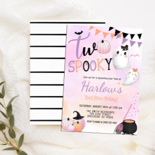 Two Spooky Ghost Pastel Pink Halloween Birthday Invitation