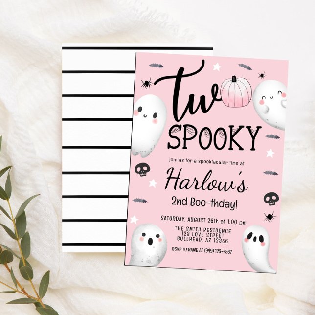Two Spooky Ghost Pastel Pink Halloween Birthday  Invitation (Creator Uploaded)