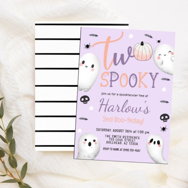 Two Spooky Ghost Pastel Purple Halloween Birthday  Invitation (Creator Uploaded)