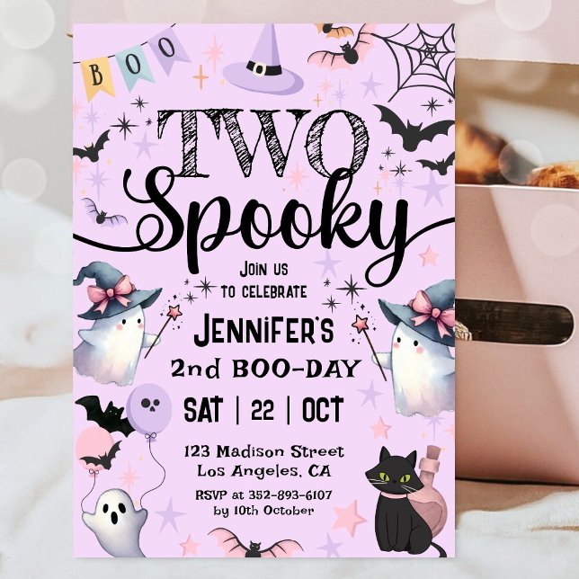 Two Spooky Ghost Purple Halloween 2nd Birthday  Invitation (Creator Uploaded)