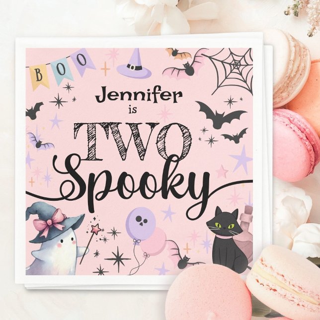 TWO Spooky Girl Cute Ghost Halloween 2nd Birthday Napkin (Creator Uploaded)