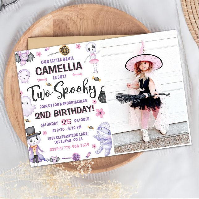 Two Spooky Girls Halloween 2nd Birthday Photo Invitation (Creator Uploaded)