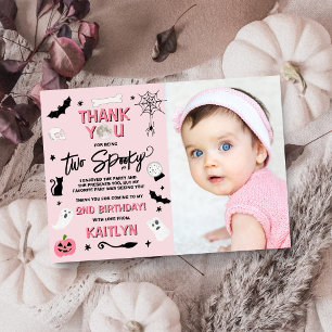 Two Spooky! Girls Halloween 2nd Birthday Photo Thank You Card