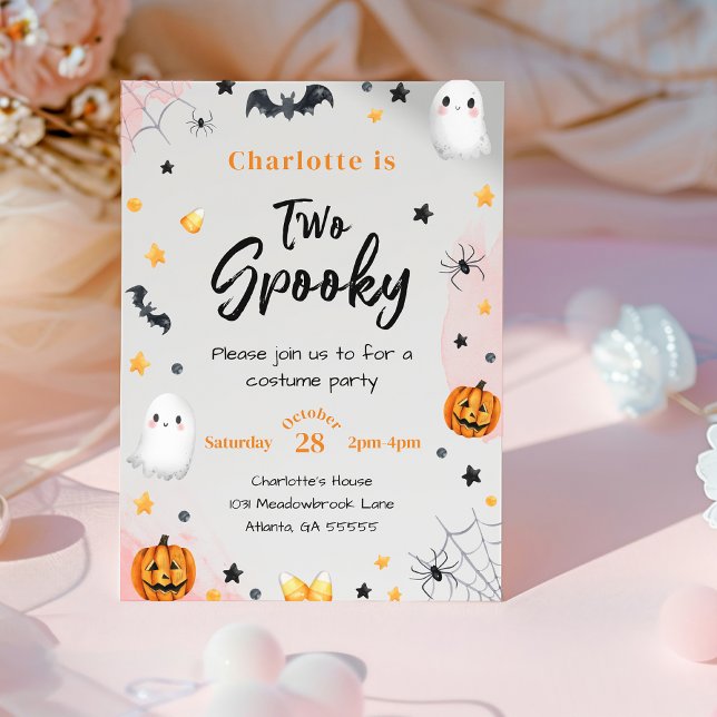 Two Spooky Girls Pink Halloween 2nd Birthday Invitation (Creator Uploaded)