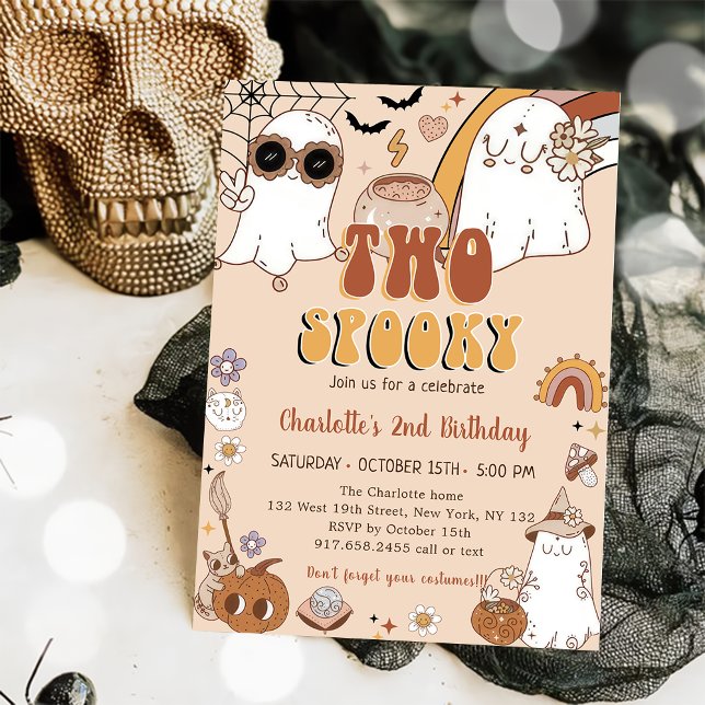 Two Spooky Groovy Halloween 2nd Birthday Party Invitation (Creator Uploaded)