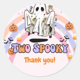 Two Spooky Groovy Halloween Birthday Thank You Classic Round Sticker