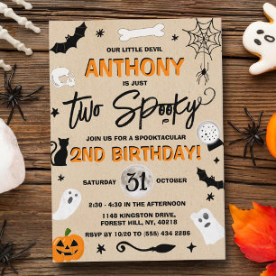 Two Spooky! Halloween 2nd Birthday Invitation