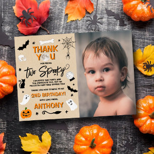 Two Spooky! Halloween 2nd Birthday Photo Thank You Card