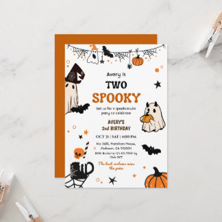 Two Spooky Halloween Birthday Ghost Whimsical Cute Invitation