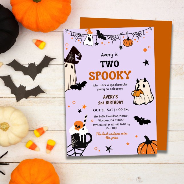 Two Spooky Halloween Birthday Ghost Whimsical Cute Invitation (Creator Uploaded)