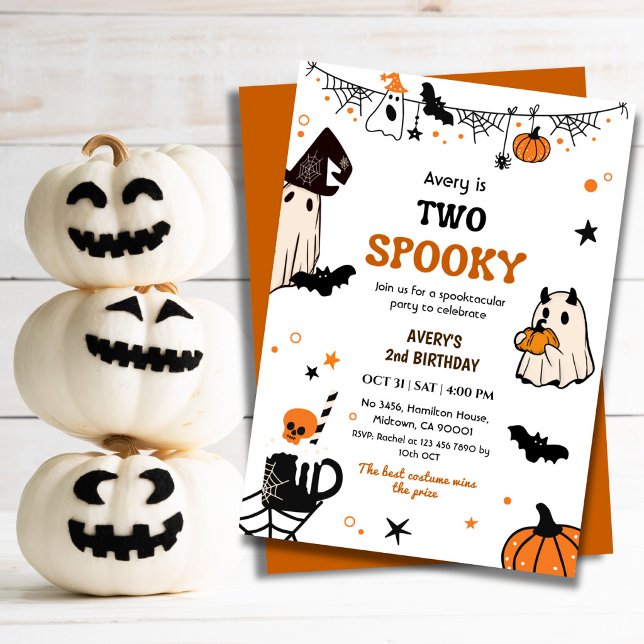 Two Spooky Halloween Birthday Ghost Whimsical Cute Invitation (Creator Uploaded)