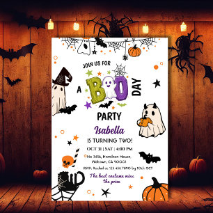 Two Spooky Halloween Birthday Ghost Whimsical Invitation