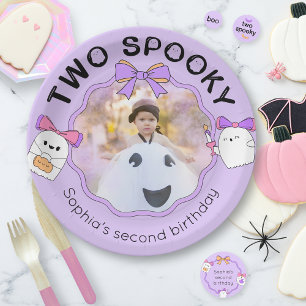 Two Spooky Halloween Birthday Photo Paper Plate