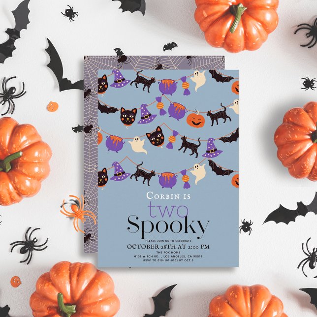 Two Spooky Halloween Blue 2nd Birthday Invitation (Creator Uploaded)