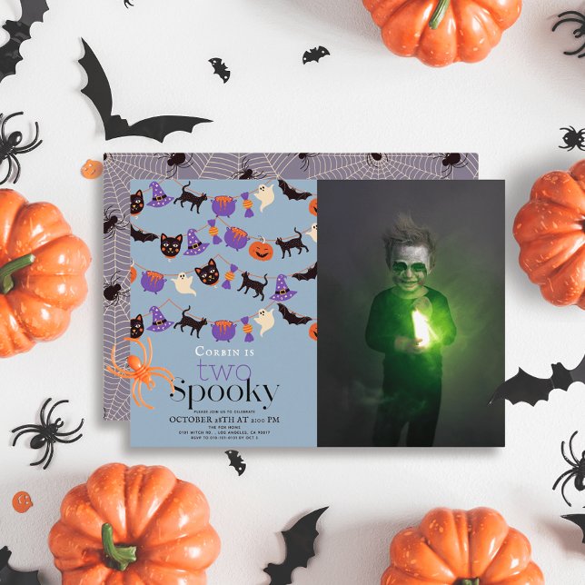Two Spooky Halloween Blue 2nd Birthday Photo Invitation (Creator Uploaded)