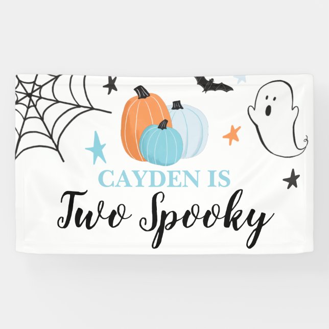 Two Spooky Halloween blue pumpkins 2nd Birthday Banner (Horizontal)