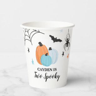 Two Spooky Halloween blue Pumpkins Birthday Paper Cups