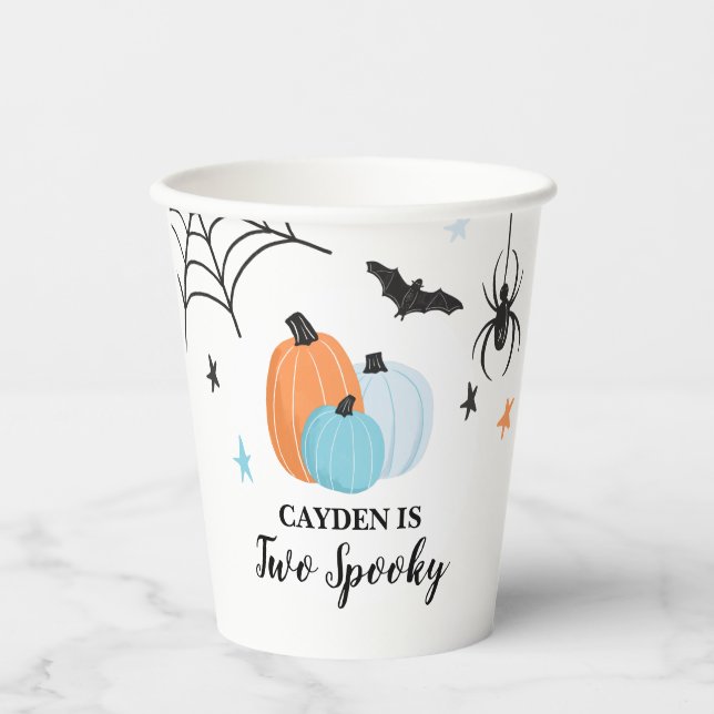 Two Spooky Halloween blue Pumpkins Birthday Paper  Paper Cups (Front)