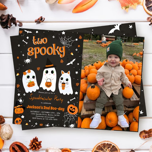 Two Spooky Halloween Cute Ghost 2nd Birthday  Invitation (Creator Uploaded)