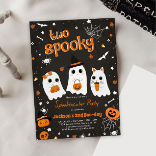 Two Spooky Halloween Cute Ghost 2nd Birthday Invitation