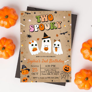 Two Spooky Halloween Cute Ghost 2nd Birthday Invitation