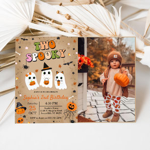 Two Spooky Halloween Cute Ghost 2nd Birthday Invitation