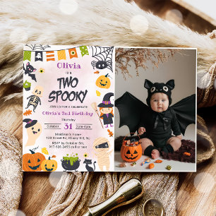 Two Spooky Halloween Cute Ghost Birthday Party Invitation