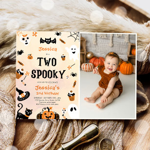 Two Spooky Halloween Cute Ghost Birthday Photo  Invitation