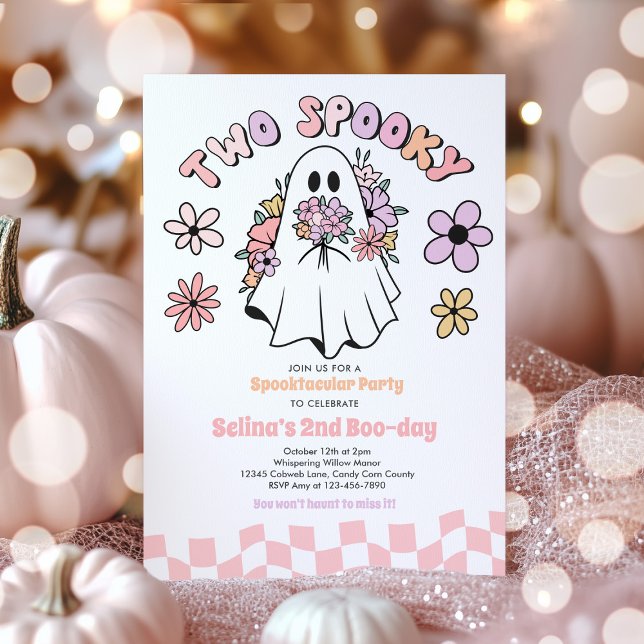 Two Spooky Halloween Floral Ghost 2nd Birthday Invitation (Creator Uploaded)