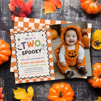 Two Spooky Halloween Ghost 2nd Birthday Photo Invitation