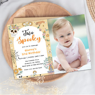 Two Spooky Halloween Ghost 2nd Birthday Photo Invitation