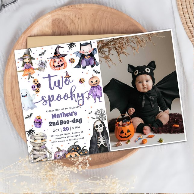Two Spooky Halloween Ghost 2nd Birthday Photo Invitation (Creator Uploaded)