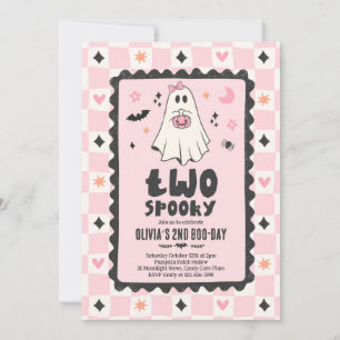 Two Spooky Halloween Girl Ghost 2nd Birthday Party Invitation