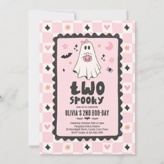 Two Spooky Halloween Girl Ghost 2nd Birthday Party Invitation