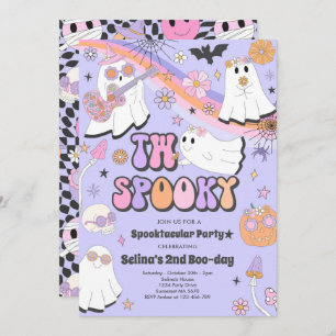 Two Spooky Halloween Groovy Ghost 2nd Birthday Invitation