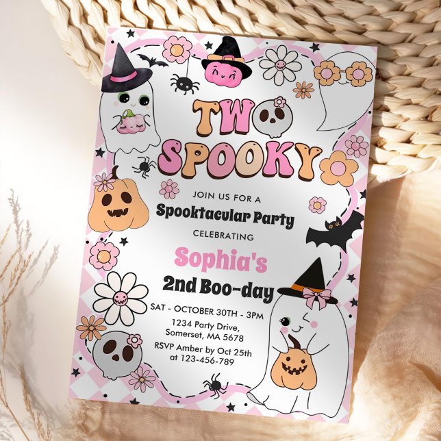 Two Spooky Halloween Groovy Ghost 2nd Birthday Invitation (Creator Uploaded)