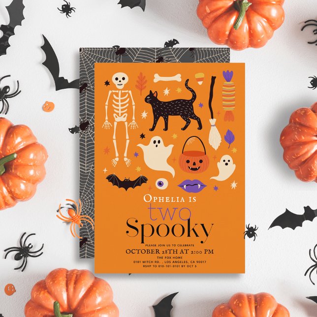 Two Spooky Halloween Motifs Orange 2nd Birthday Invitation (Creator Uploaded)