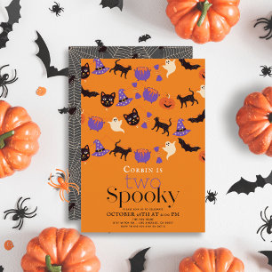 Two Spooky Halloween Orange 2nd Birthday Invitation