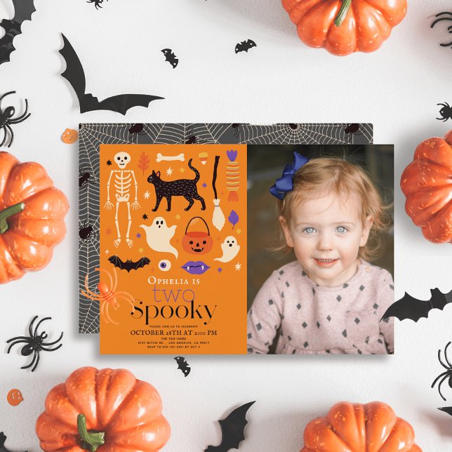 Two Spooky Halloween Orange 2nd Birthday Photo Invitation (Creator Uploaded)