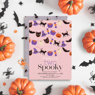 Two Spooky Halloween Pink 2nd Birthday Invitation