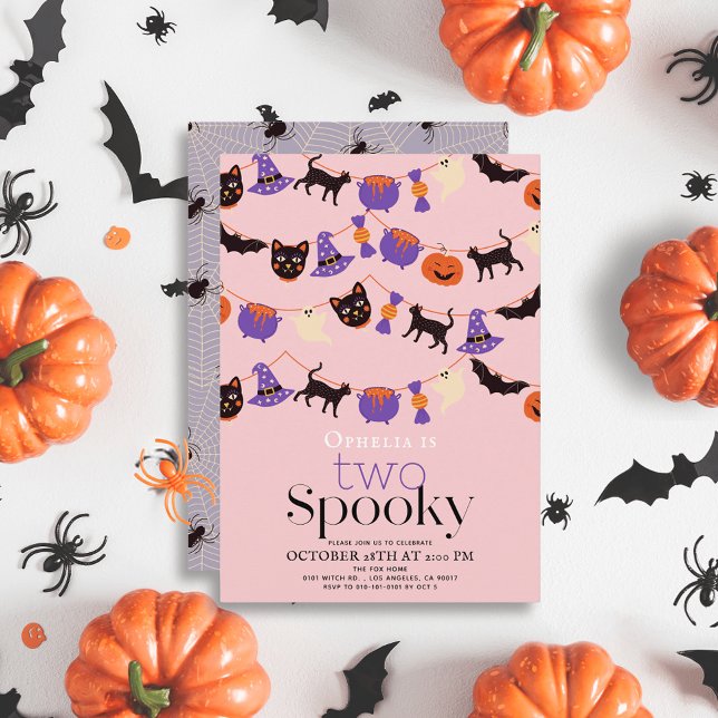 Two Spooky Halloween Pink 2nd Birthday Invitation (Creator Uploaded)