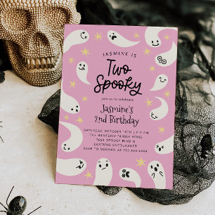 Two Spooky Halloween Pink Ghost Birthday Invitation