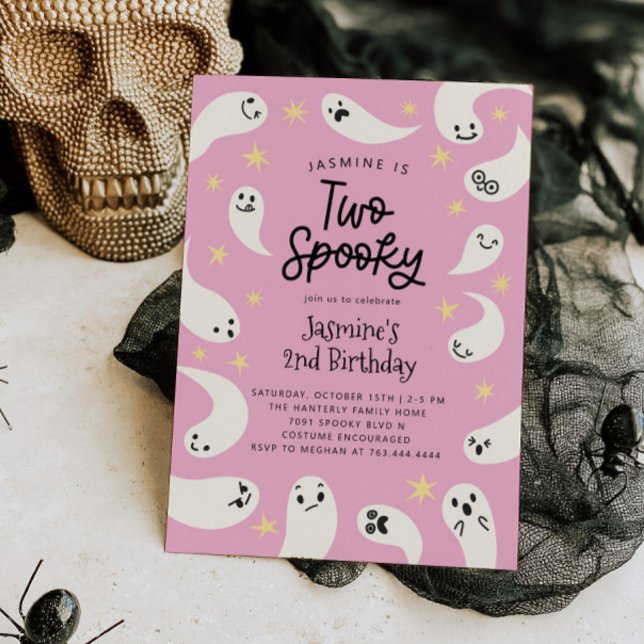 Two Spooky Halloween Pink Ghost Birthday Invitation (Creator Uploaded)
