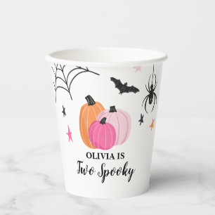 Two Spooky Halloween PINK Pumpkins Birthday Paper Cups