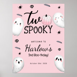 Two Spooky Pink Ghost Halloween Birthday Welcome  Poster
