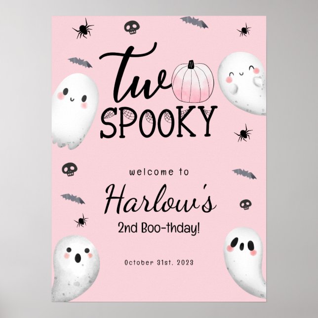 Two Spooky Pink Ghost Halloween Birthday Welcome  Poster (Front)